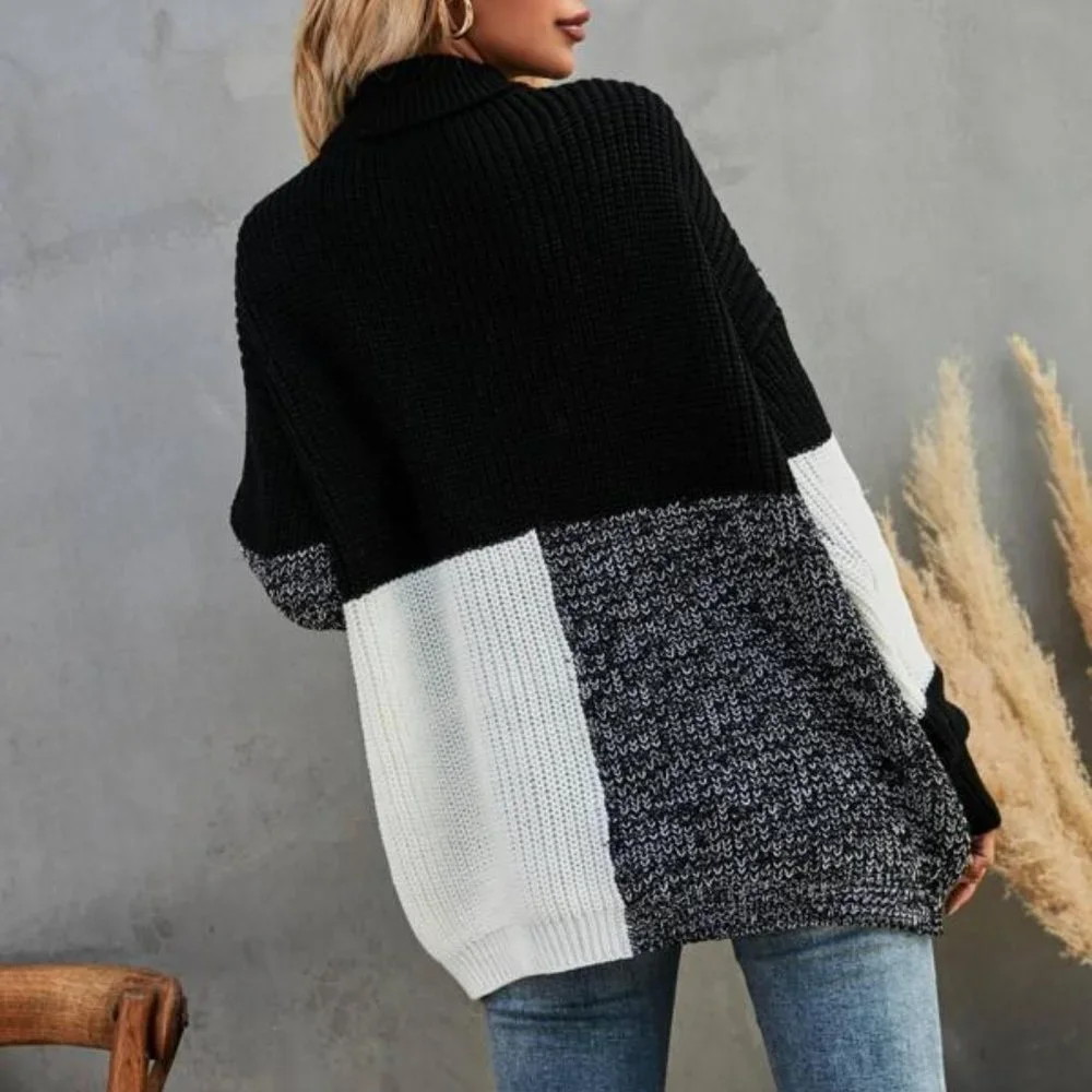 Casual Colorblock Turtleneck Oversized Sweater